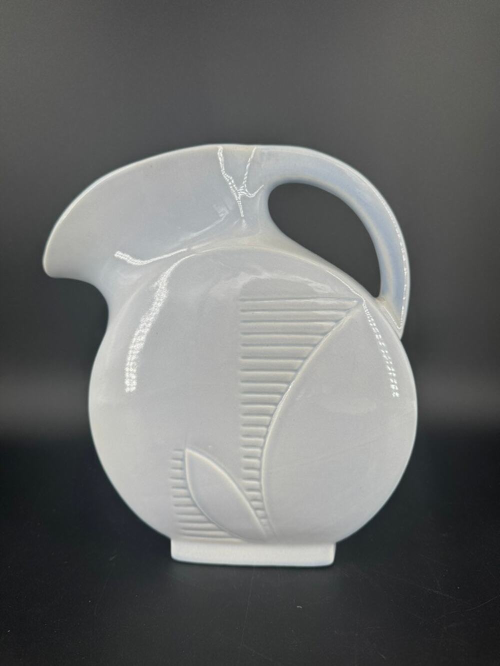 Vintage Red Wing Pottery Tilt Art Pottery Blue Leaf Pitcher Jug MCM 9.5" USA